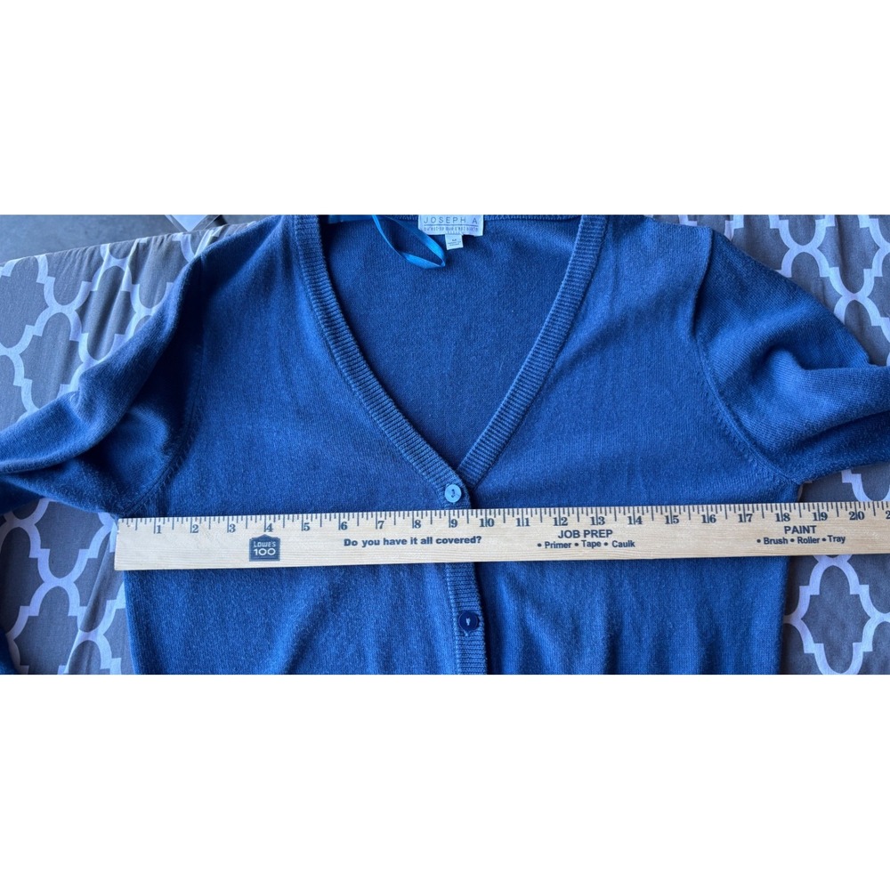 Joseph A Women M Blue V-Neck Button Front Ribbed Waist Pointelle Cardigan - Picture 5 of 11